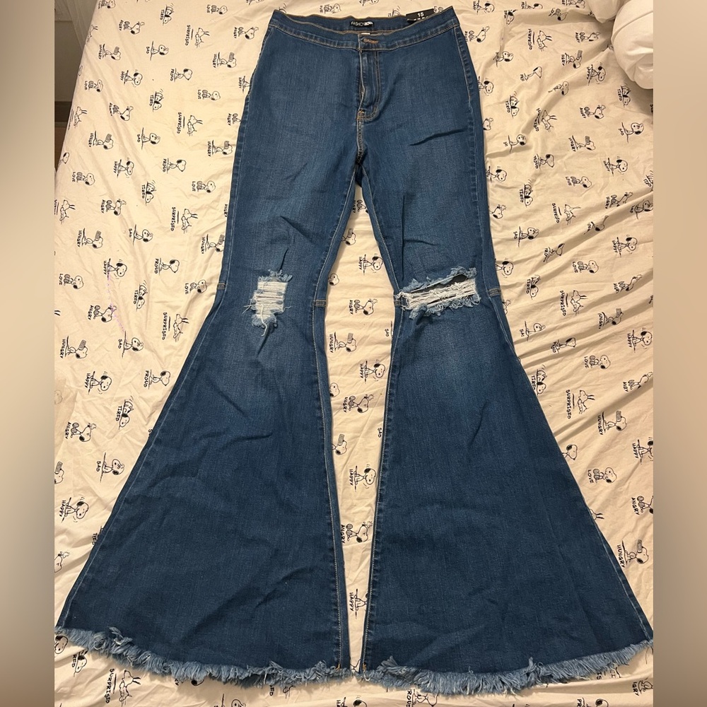 Blue Flared Distressed Jeans